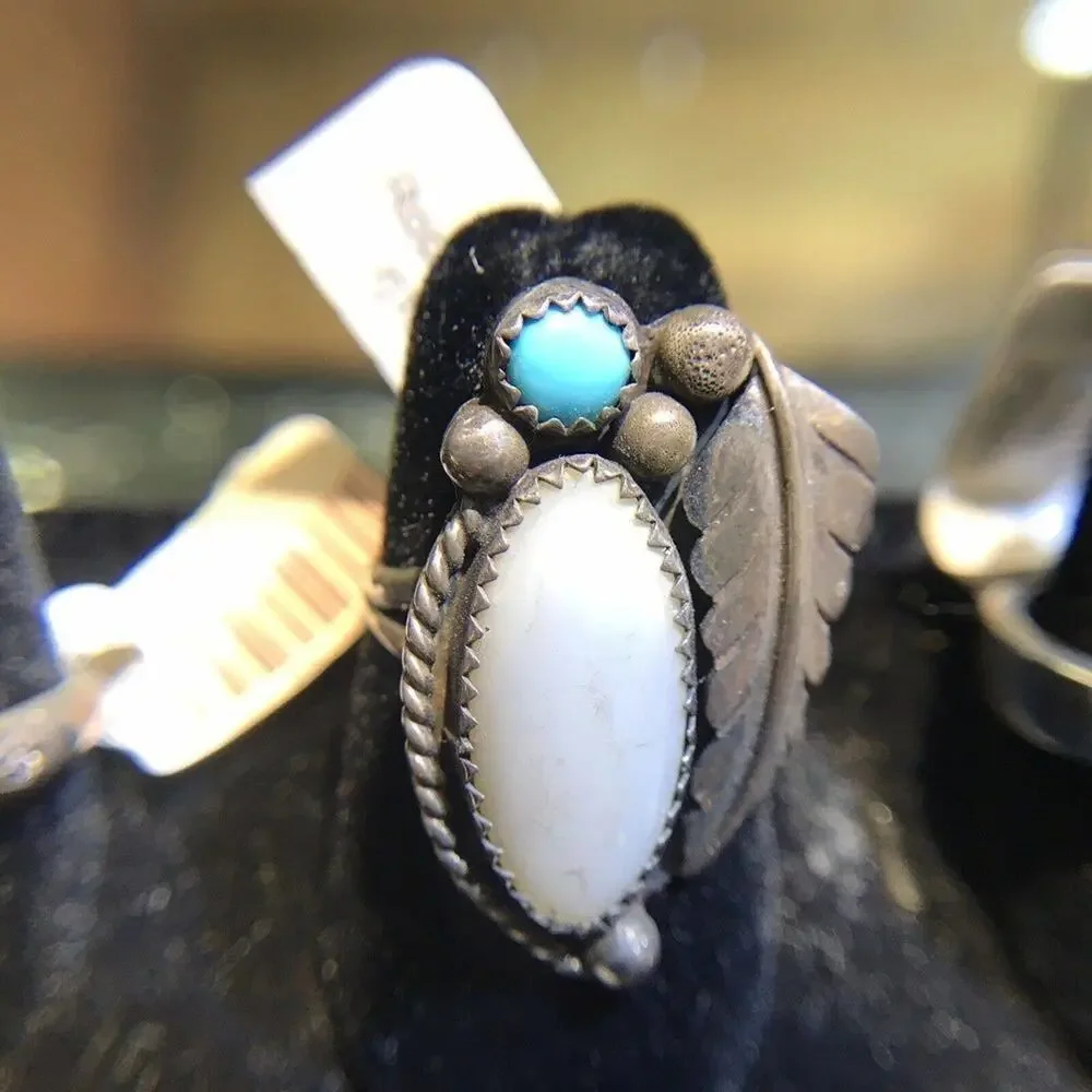 Turquoise/Quartz Ring Sz6.75 Round/Oval Silver 925 NWT (All Stones Simulated)